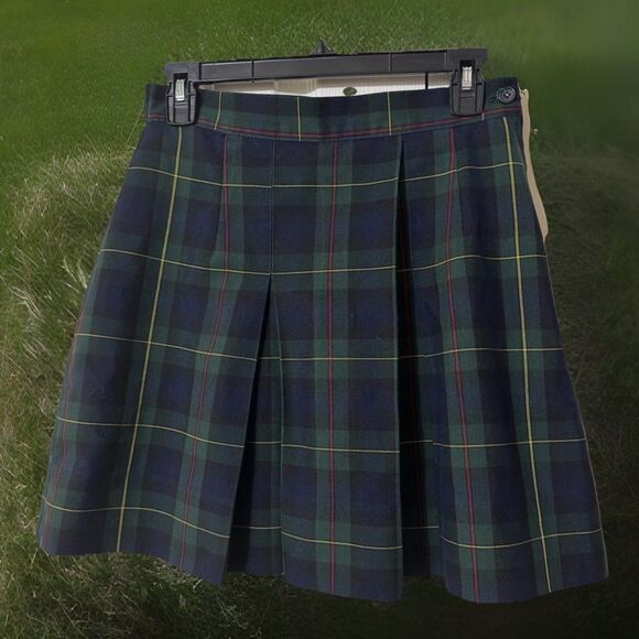 Shabby Chic School Uniform Size 28” Skirt‎ Navy Green Pleated Plaid Made In USA - Picture 1 of 3